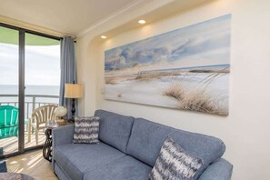 TV, fireplace - Oceanfront Penthouse, Amazing Views, Walk to Conv Center, Attractions & Dining (Myrtle Beach)