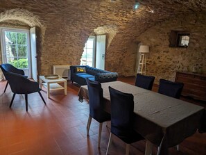 TV, fireplace - Large charming farmhouse in South Ardèche, private pool, to rent as a whole/per room (Saint-Sauveur-de-Cruzières)