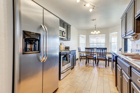 Fridge, microwave, oven, dishwasher