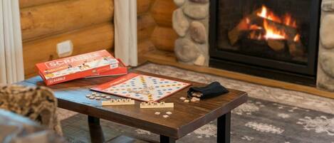 Grab a board game or book and cozy up by the fireplace.