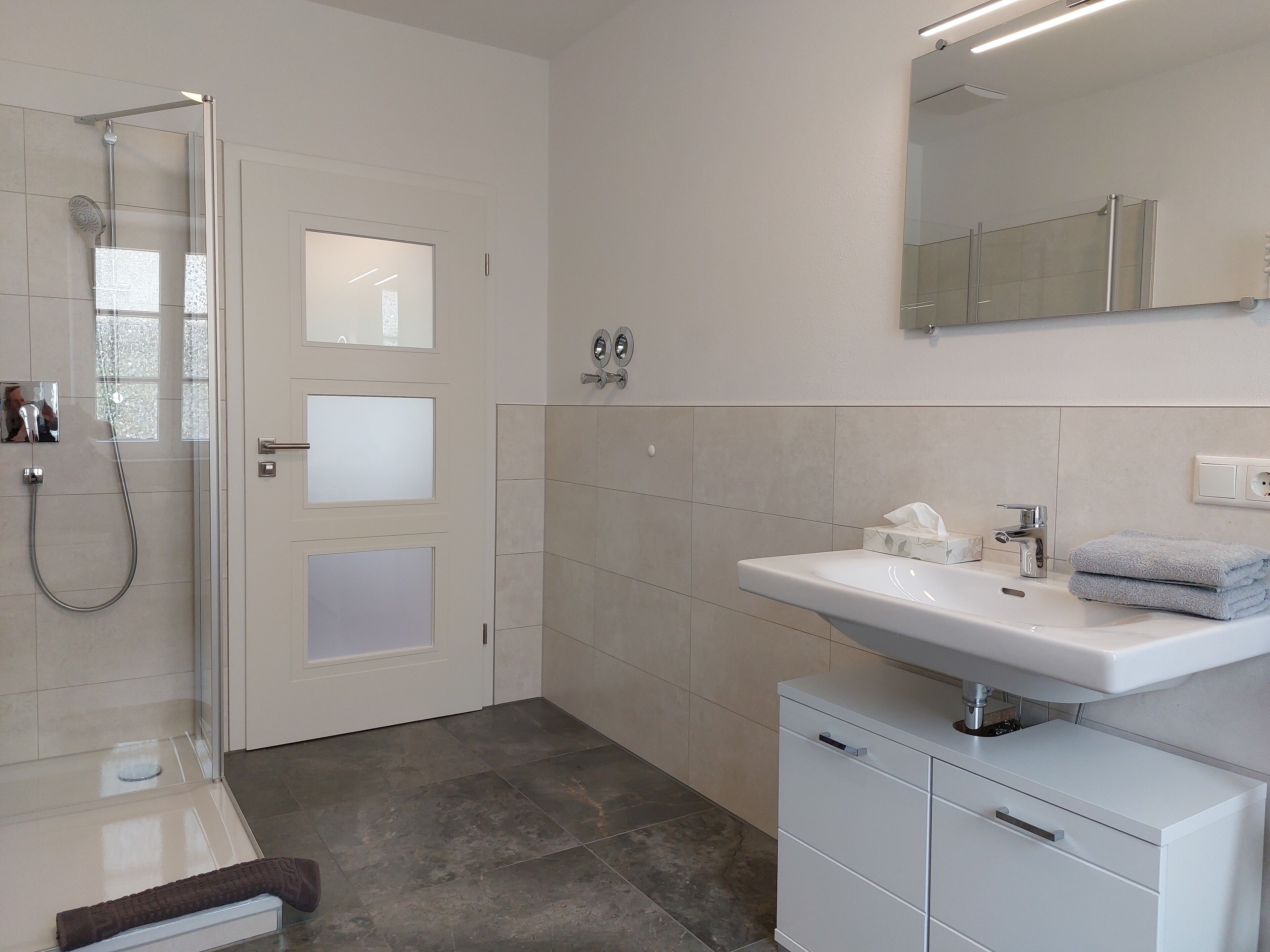 Dusche, Haartrockner, Handtücher