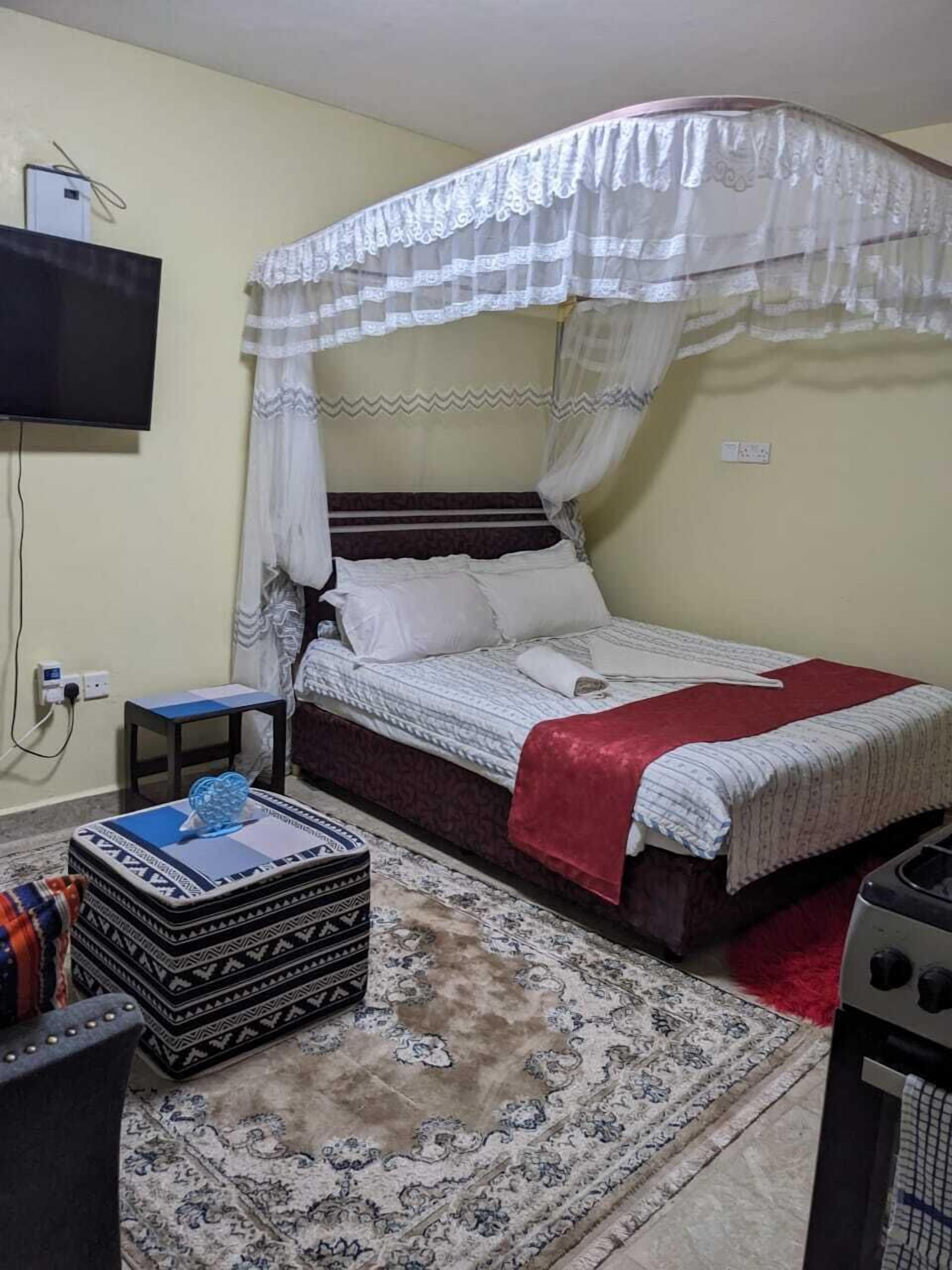 Individually decorated, individually furnished, desk, iron/ironing board