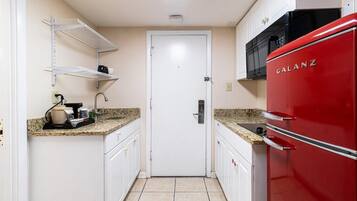 Fridge, microwave, coffee/tea maker