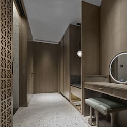 Separate bathtub and shower, rainfall showerhead, designer toiletries