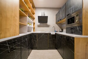 Fridge, microwave, stovetop, electric kettle - Svarog Unique Apartment by CHORS (Bratislava)