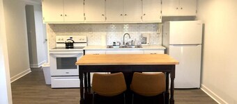 Bright open studio apartment with king bed and queen sofabed. Walk to local shops and restaurants.