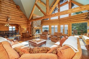 TV, fireplace, table football, books - The Yellowstone | Elegance Meets Lakefront Luxury (Bracey)