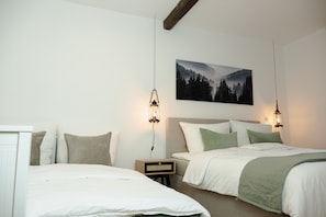 1 bedroom, desk, iron/ironing board, travel cot