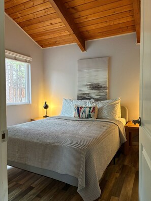 1 bedroom, desk, iron/ironing board, travel cot