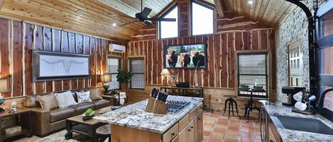 Smart TV, fireplace, stereo