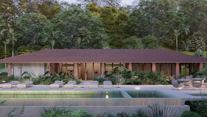 A modern house with a swimming pool, surrounded by lush greenery. - Mountains of Hope  (Rionegro)