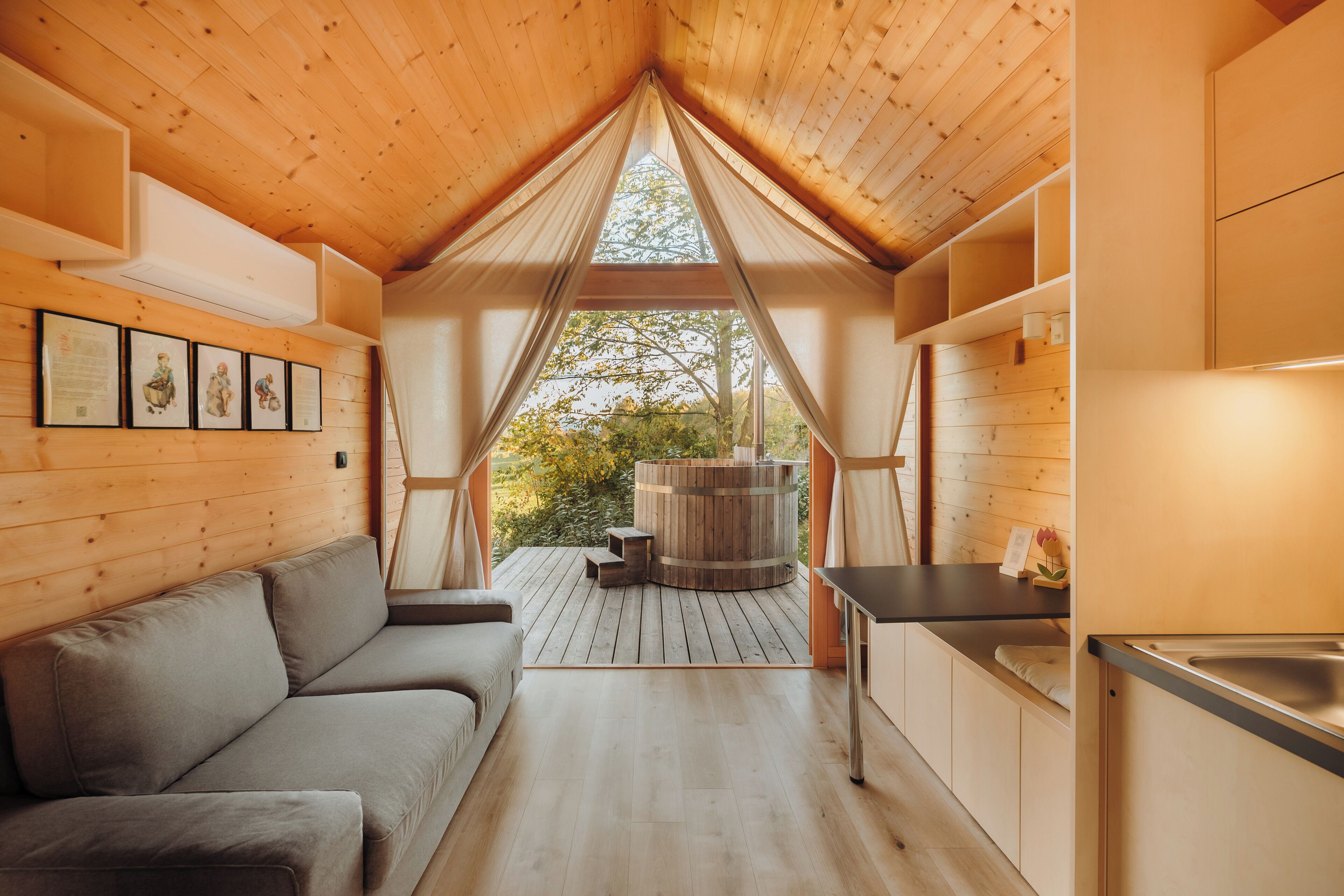 Cabaña Premium, sauna, vistas al complejo turístico | Zona de estar | Libros