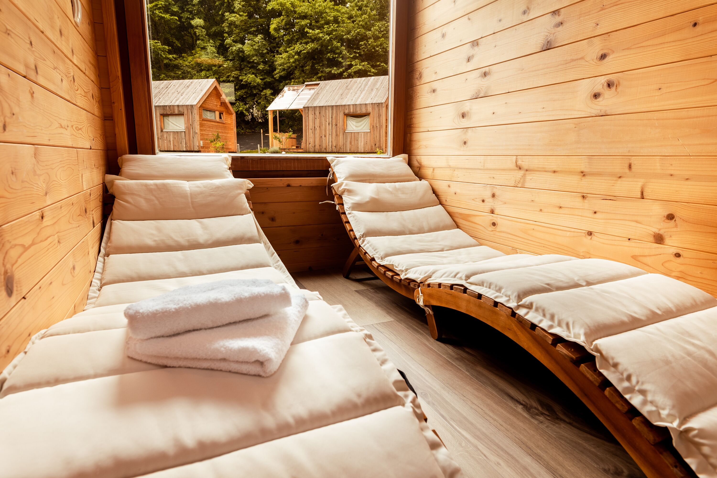 Cabaña Deluxe, sauna, vista al resort | Vista desde la habitación