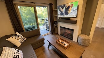 Smart TV, fireplace, computer monitors