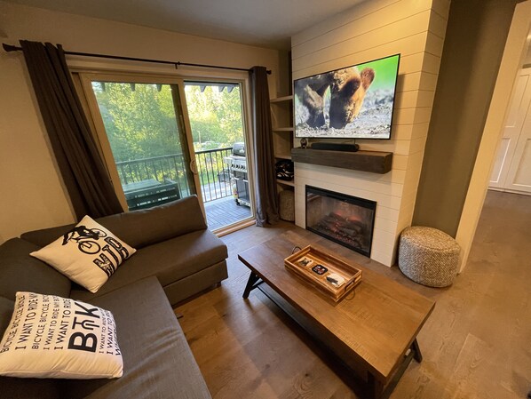 Smart TV, fireplace, computer monitors