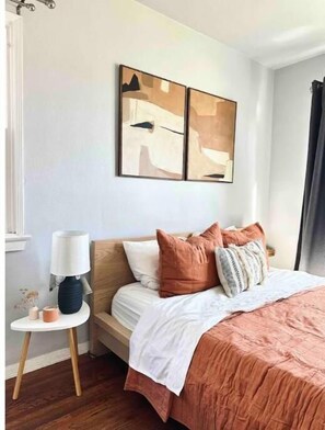 1 bedroom, desk, iron/ironing board, travel cot