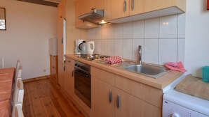 A compact kitchen with wooden cabinets, a built-in oven, a dishwasher, a sink, and a stove. - Holiday Home in Ardennes with Scenic Garden (Halenfeld-Amel)