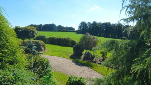 A rural landscape with a gravel path, green fields, and trees. - Holiday Home in Ardennes with Scenic Garden (Halenfeld-Amel)