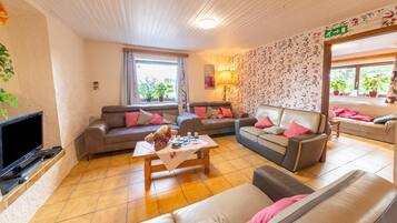 Televisión, reproductor de DVD, futbolito y tenis de mesa