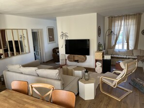 Téléviseur, foyer, livres