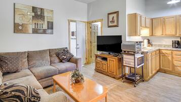 TV, DVD player, foosball, video library
