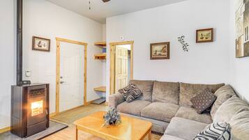 TV, DVD player, foosball, video library