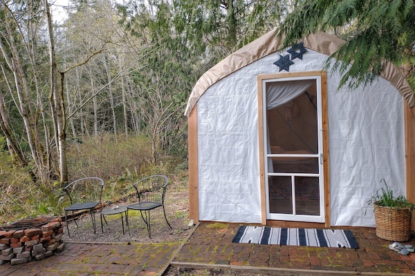 front tentalow entrance with fire ring and patio
