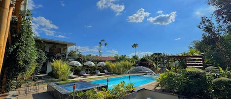 Outdoor pool, sun loungers