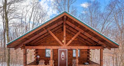 Bear Hugs cabin nestled in the woods.