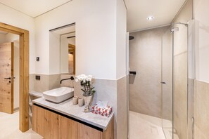 Shower, free toiletries, hair dryer, towels