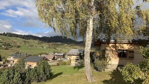 A rural landscape with houses, a prominent tree, and a clear sky. - Chalet in Notre-Dame near Ski Lift (Notre Dame de Bellecombe)