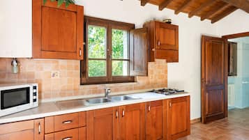 KĂŒhlschrank, Mikrowelle, Hochstuhl, Esstisch