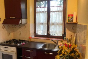 Réfrigérateur, plaque de cuisson, tables à manger