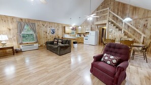 小屋, 1 张大床和 1 张沙发床, 壁炉, 山景 | 起居区 | 壁炉