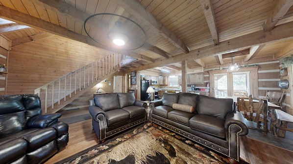 Cabin, Multiple Beds, Jetted Tub | Living area | Fireplace