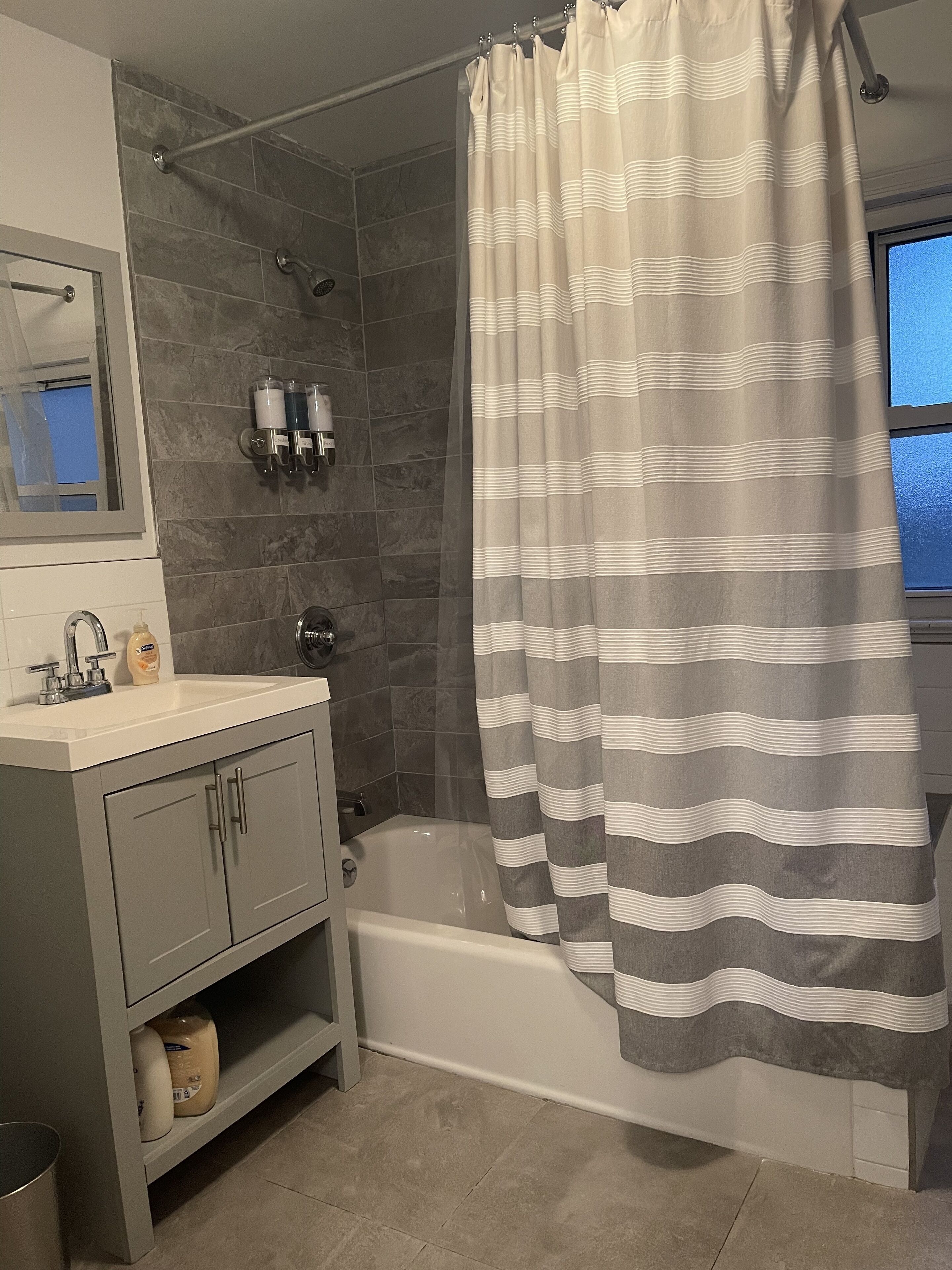 Hair dryer, towels, toilet paper