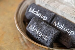 Shower, hair dryer, shampoo