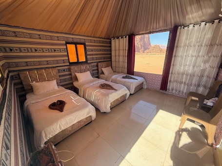 Hypo-allergenic bedding, individually decorated, individually furnished. Milky Way Nights Camp