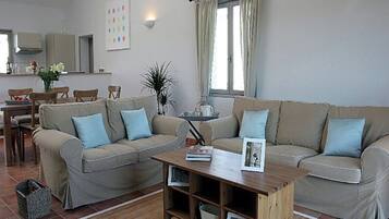 Smart-tv, een open haard en een dvd-speler
