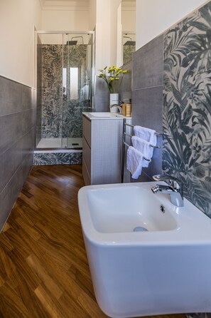 Dusche, Haartrockner, Bidet, Handtücher