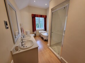 Shower, hair dryer, towels, soap - Victorian stone mansion in extensive grounds overlooking Bala Lake (Bala)