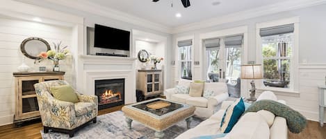 TV, fireplace, offices