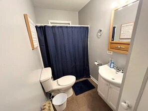 Sèche-cheveux, serviettes fournies, savon, papier toilette