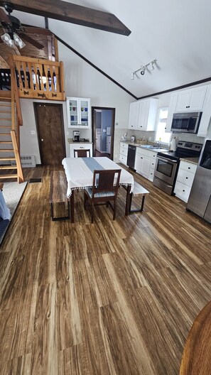 Fridge, microwave, oven, stovetop - Cozy Lake Front home for Boating, fishing, winter sports, and gorgeous views, (Errol)