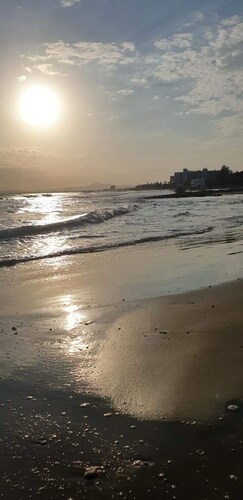 Villa right on a Shallow Sandy Beach, just 40m walk to the water.