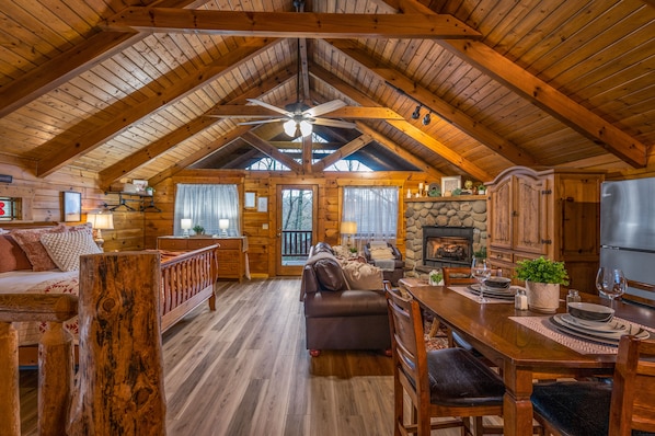 Smart TV, fireplace, DVD player