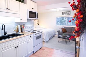 Frigorífico, microondas, horno y placa de cocina