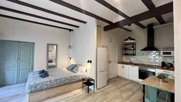 1 dormitorio, tabla de planchar con plancha, cuna de viaje y wifi gratis