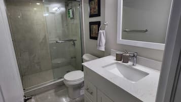 Shower, towels, soap, shampoo