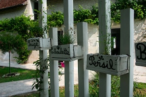 Directions to explore the surrounding area are clearly marked on this rustic signpost.